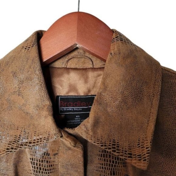Bradley‎ Jacket 100% Genuine Leather Tan Animal Print size XS Snap Buttons - Picture 8 of 13